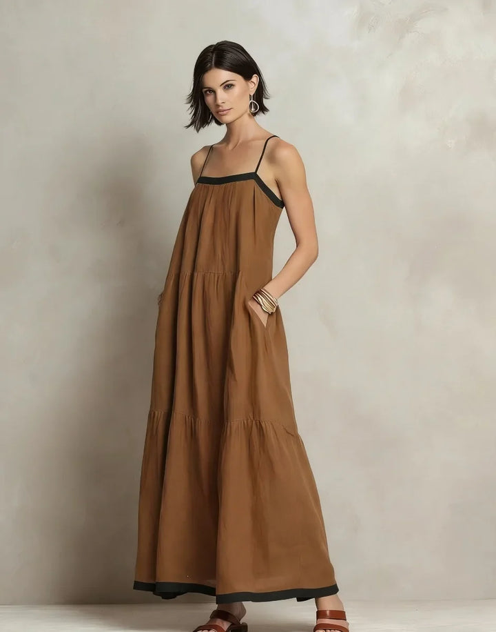 Oriana Bohemian Spaghetti Strap Linen Maxi Dress
