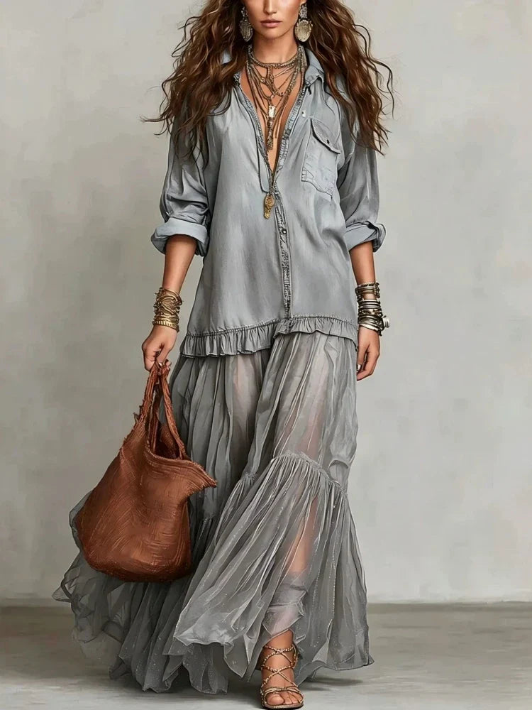 Carla Flowy Denim Maxi Dress