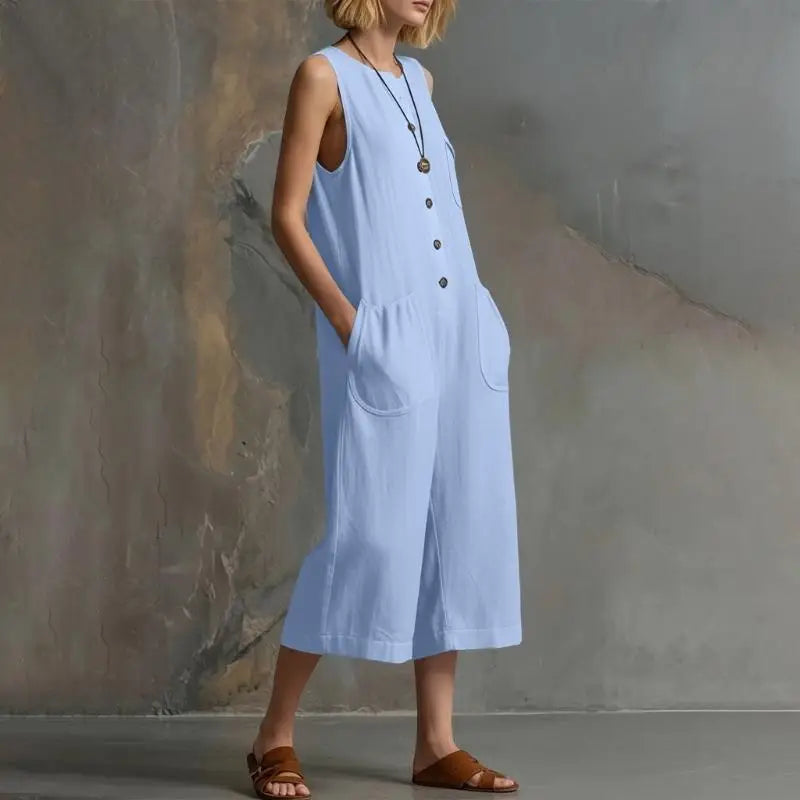 Bravion Button Front Realxed Dungaree Jumpsuit