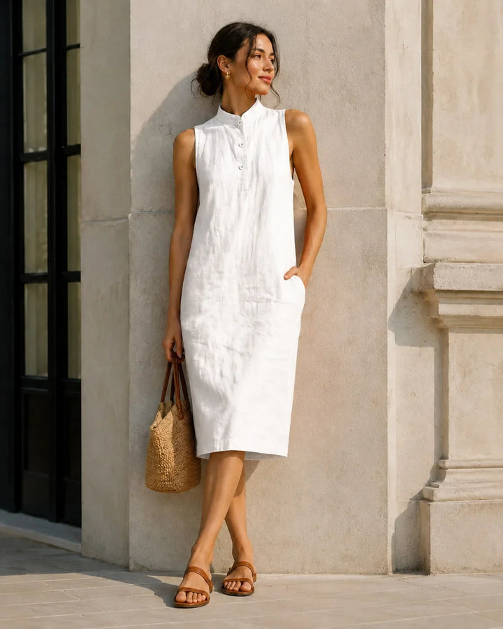 Evania Breathable Sleeveless Linen Midi Dress