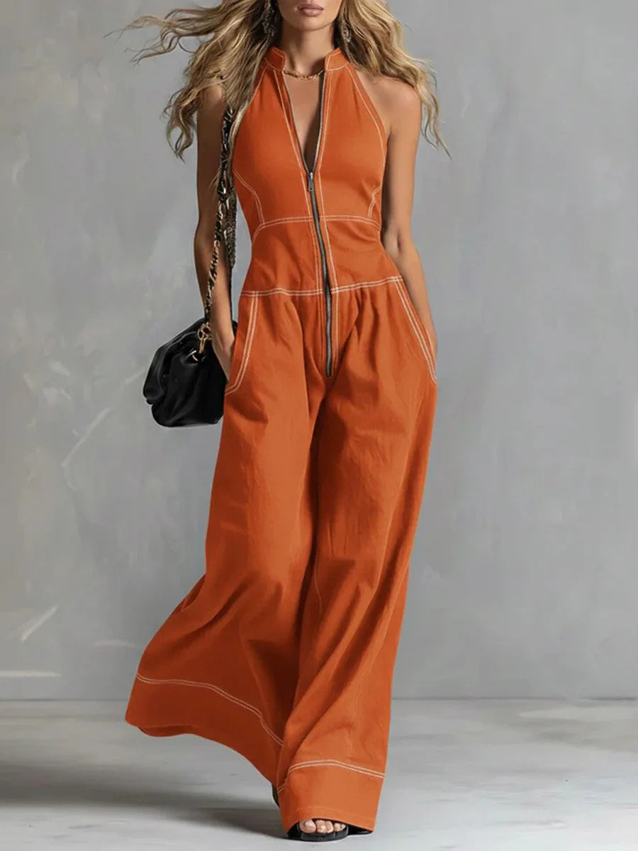 Thorneau Zip Front Wide Leg Jumpsuit