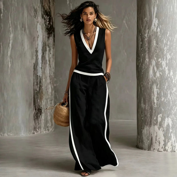 Melina V Neck Sleeveless Linen Matching Set