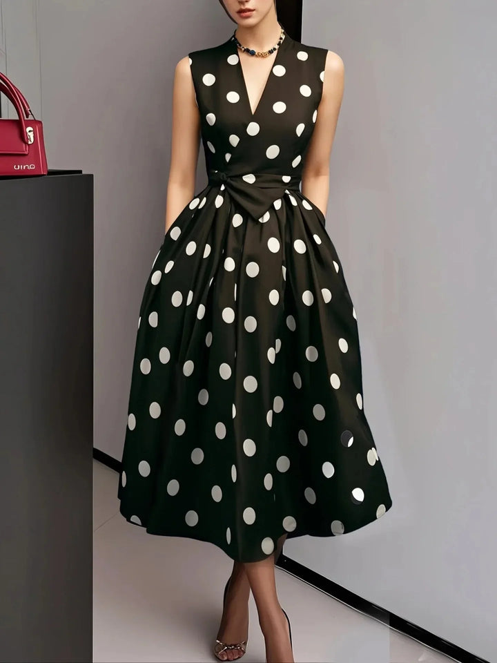 Thalina Vintage Polka Dot Midi Dress