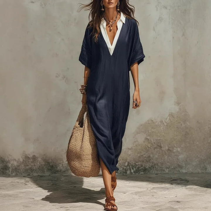Verena Bohemian Deep V Short Sleeve Maxi Dress