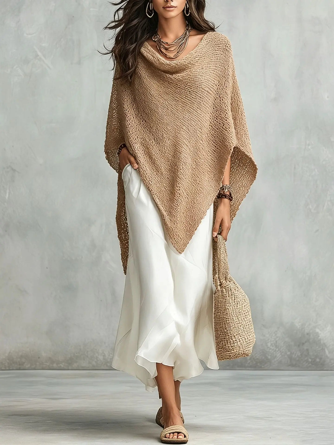 Amber Knit Poncho Maxi Dress Set
