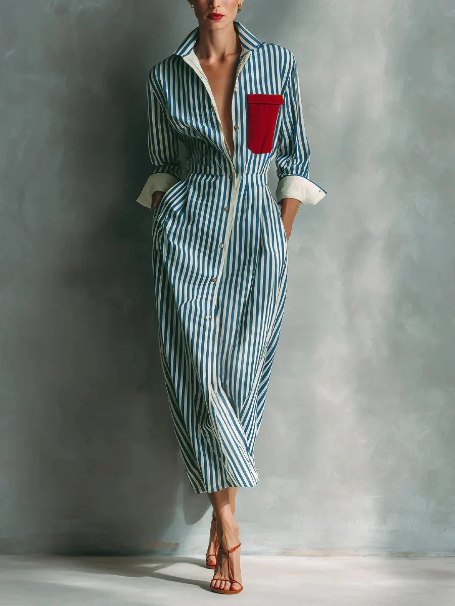 Merie Striped Shirt Midi Dress