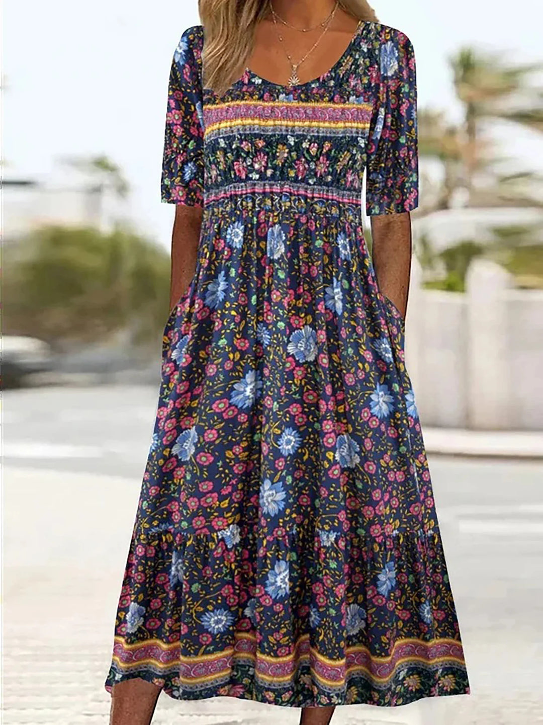 Aurelie Bohemian Floral Printed Maxi Dress