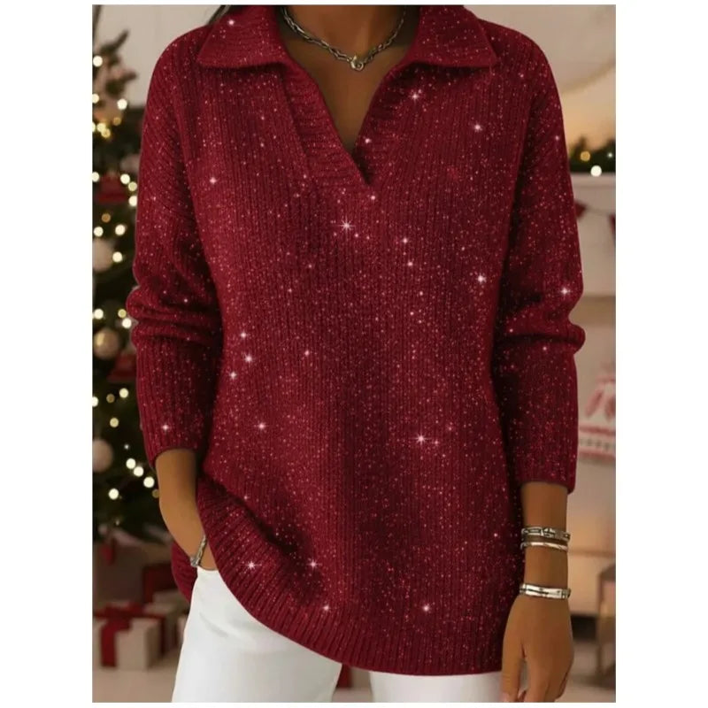 Amara Split Neck Sequin Sweater