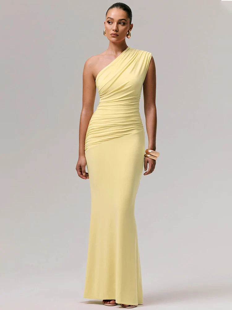 Sandrine Ruched One Shoulder Maxi Dress
