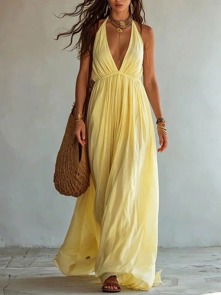 Elena Deep V Neck Maxi Dress