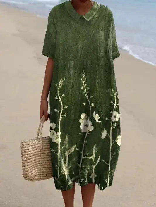 Ophira Printed V Neck Midi Dress