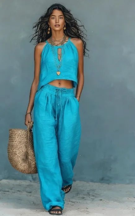 Vellora Sleeveless Crop Top MatchingSet