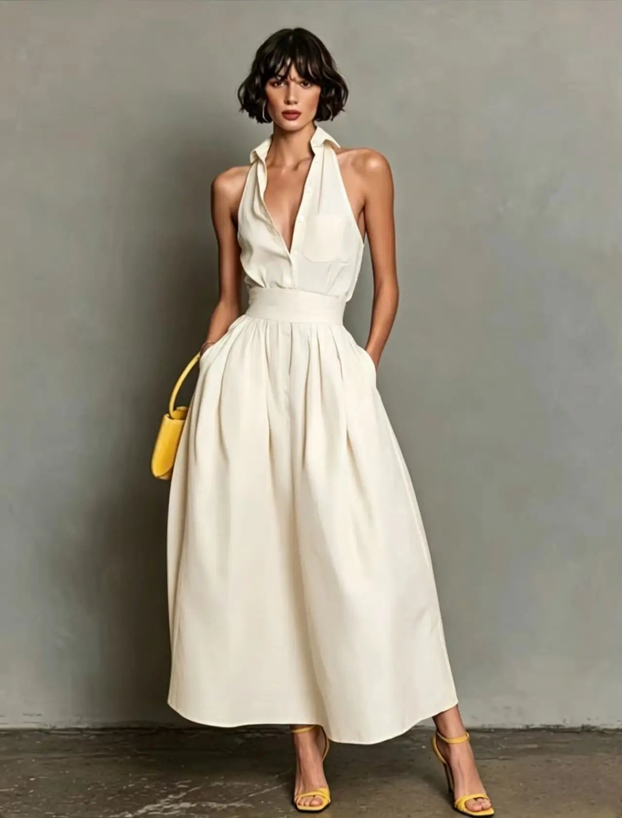 collar neck midi dress Solid Collared Midi Dress Beautiedoll
