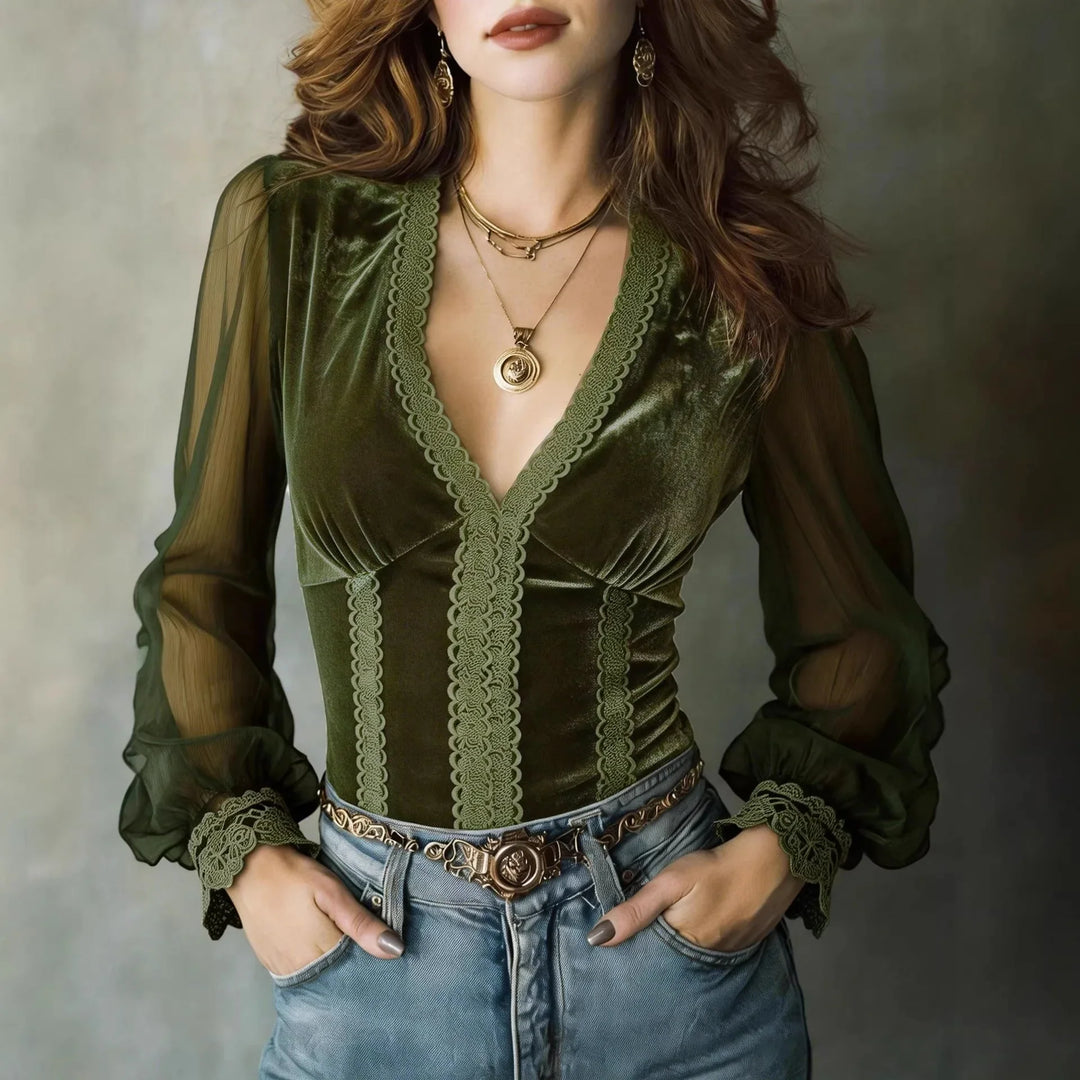 Seraphine Deep V Velvet Blouse