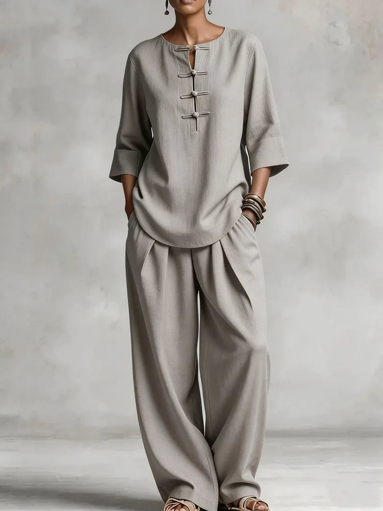 Lourdesa Button Up Shirt Casual Trouser Set