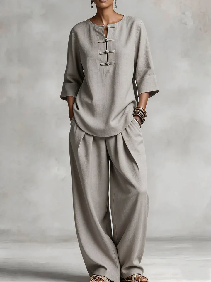 Lourdesa Button Up Shirt Casual Trouser Set