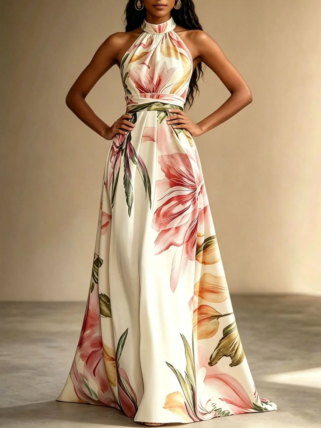 Lunelle Floral Halter Bohemian Maxi Dress