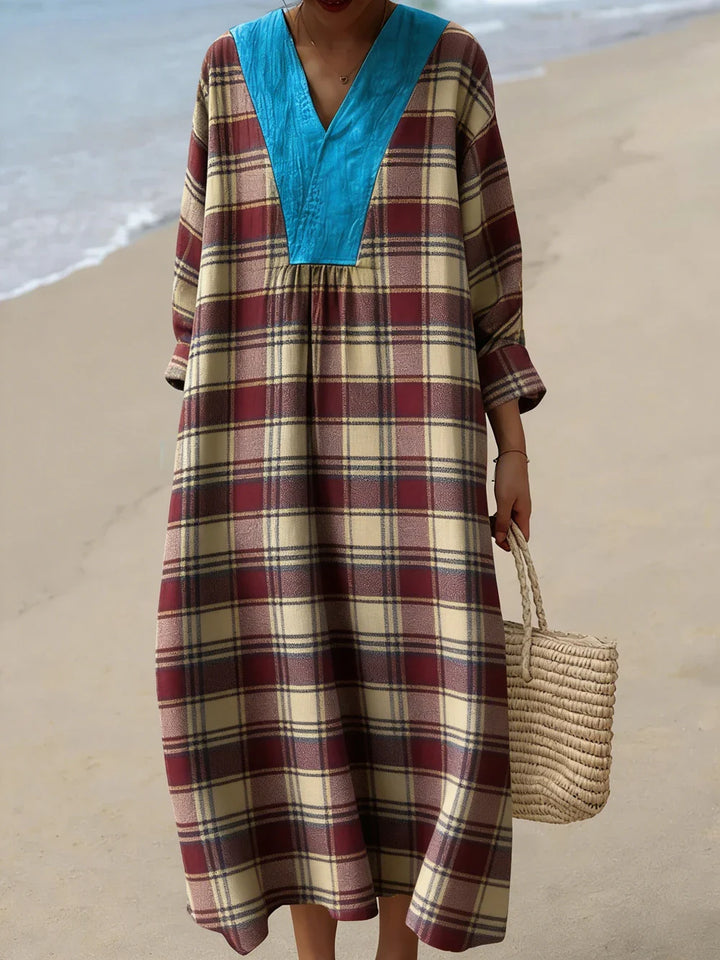Olivia V Neck Plaid Midi Dress