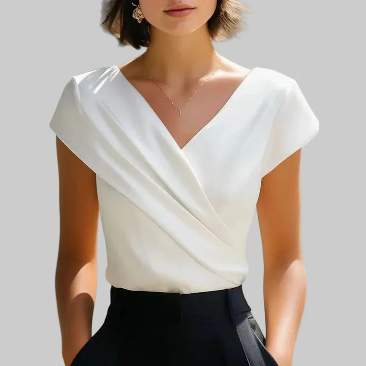 Tavian Wrap Front V Neck Blouse