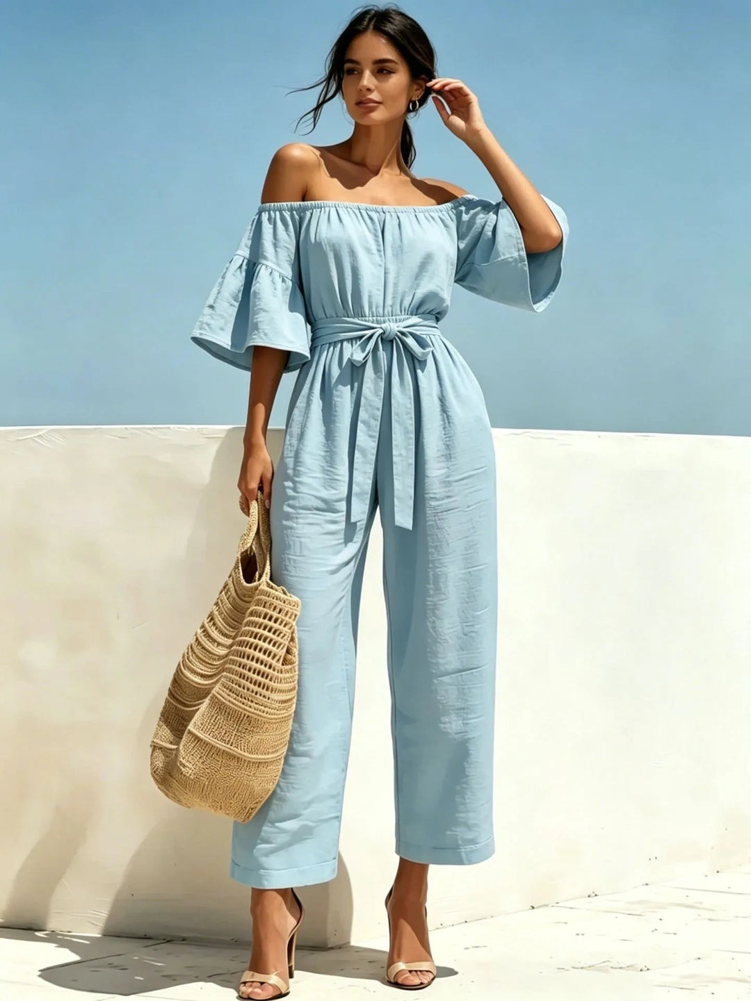 Ginevra Off Shoulder Front Tie Waist Jumpsuit