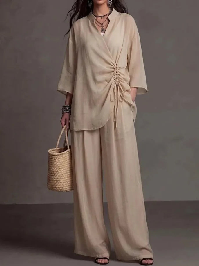 Madina Drawstring Wide Leg Trouser Set