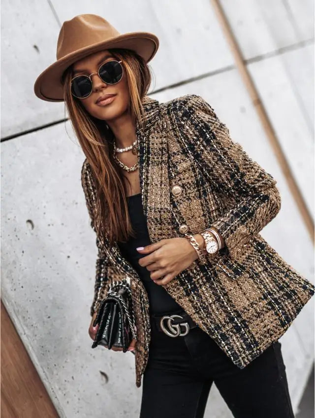 Odalise Double Breasted Plaid Blazer