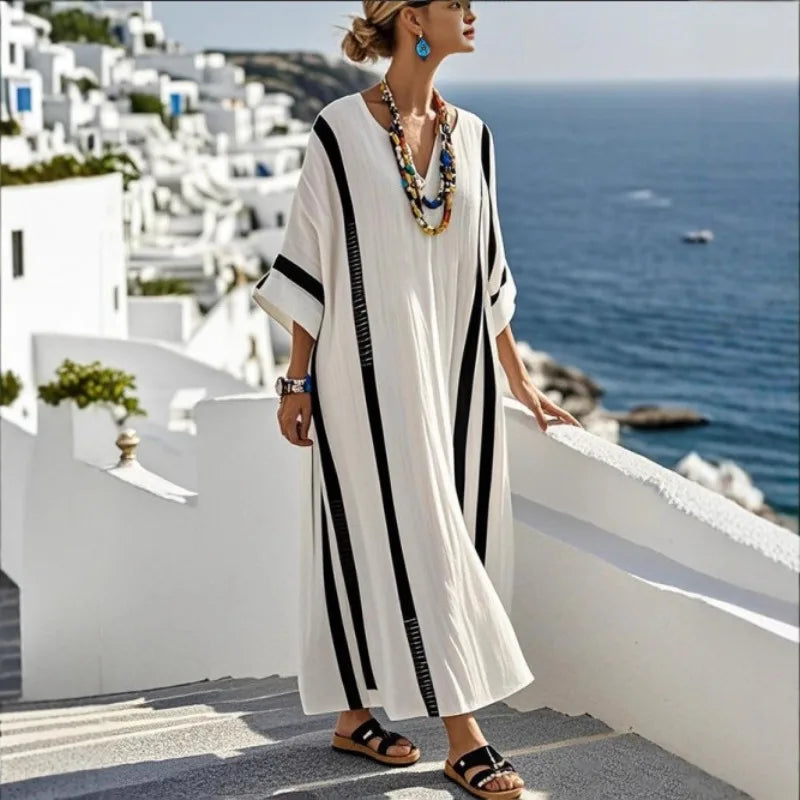 Farrah Striped V Neck Kaftan Maxi Dress