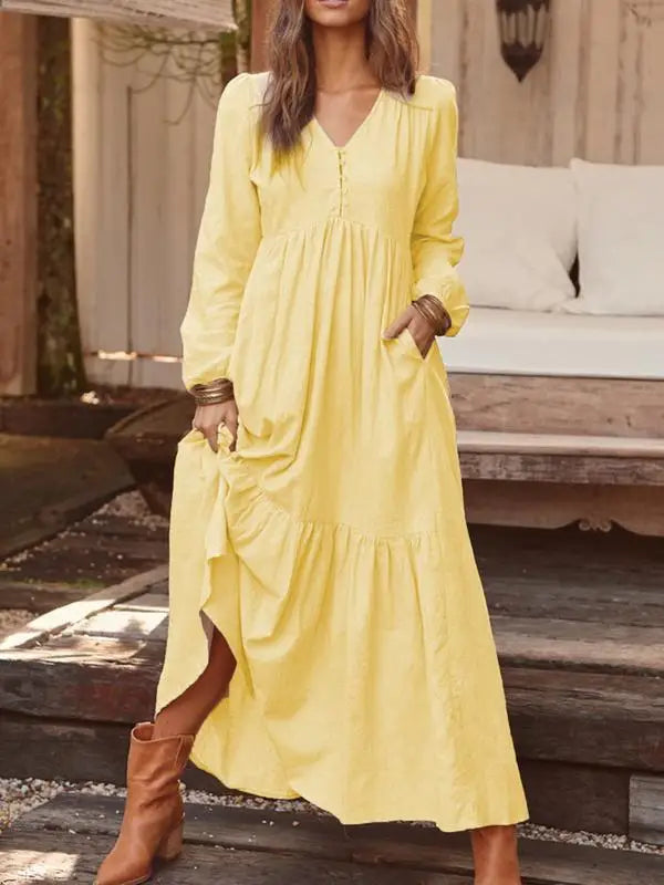 Ivanna Comfortable V Neck Cotton Maxi Dress