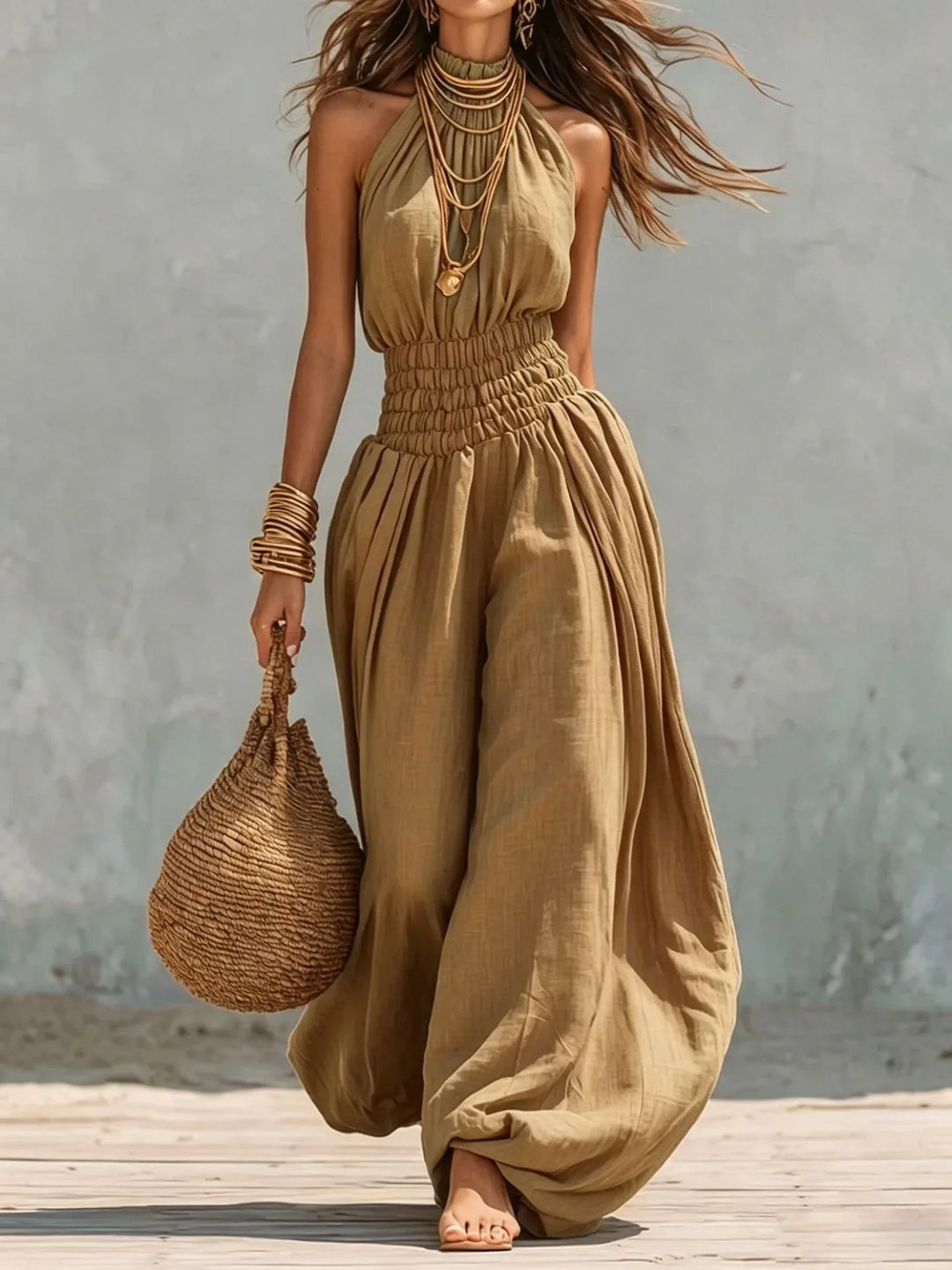 Annora Breezy Sleeveless Halter Harem Jumpsuit