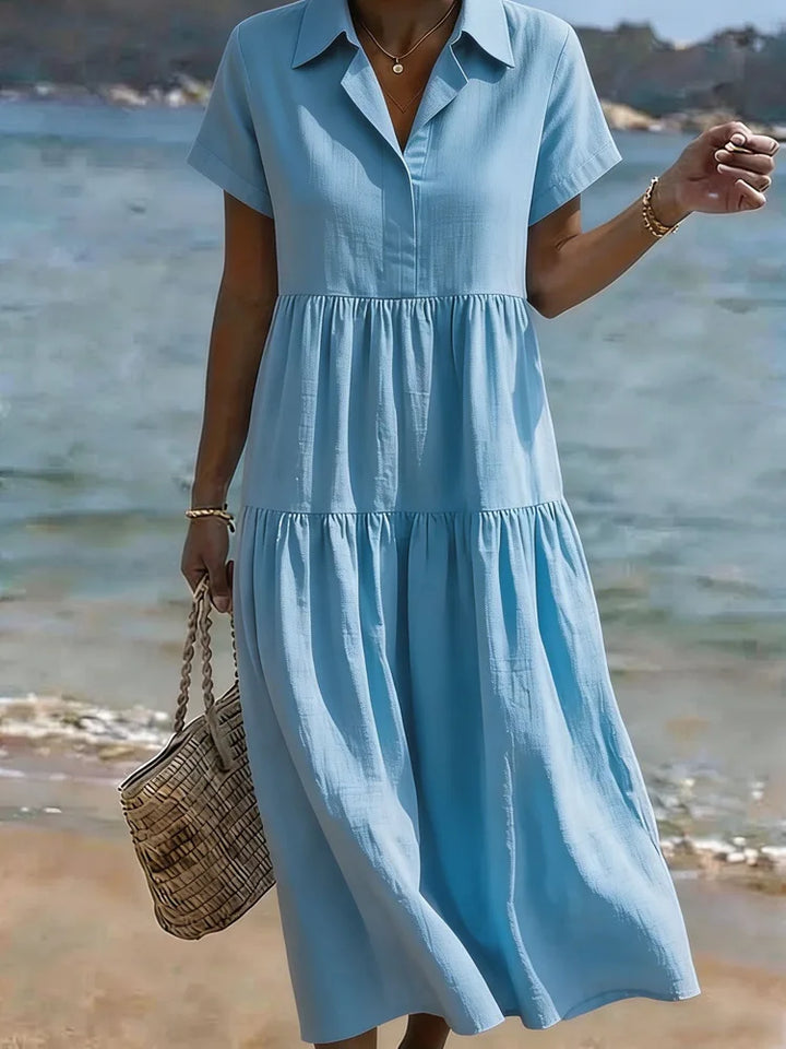 Maerina Relaxed Tiered A Line Midi Shirt Dress