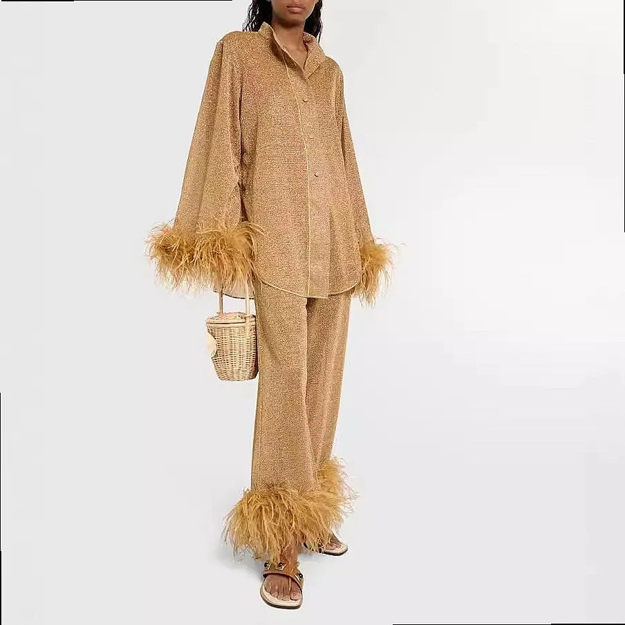 Nerissa Feather Trim Matching Set