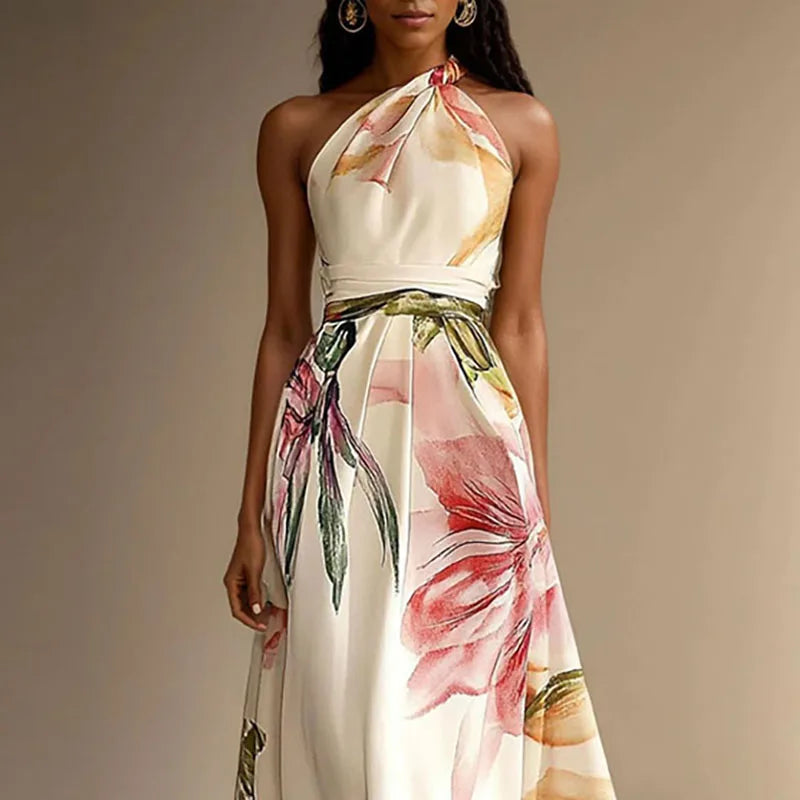 Aveera Floral Wedding Guest Maxi Dress, Cream / M- Women's Fashion - Urban Hollis