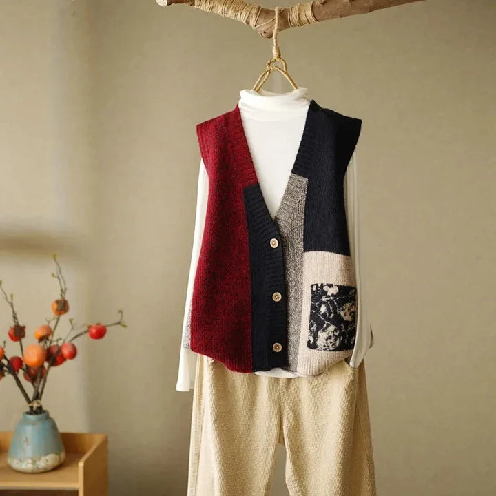 Cerise Patchwork Knit Vest