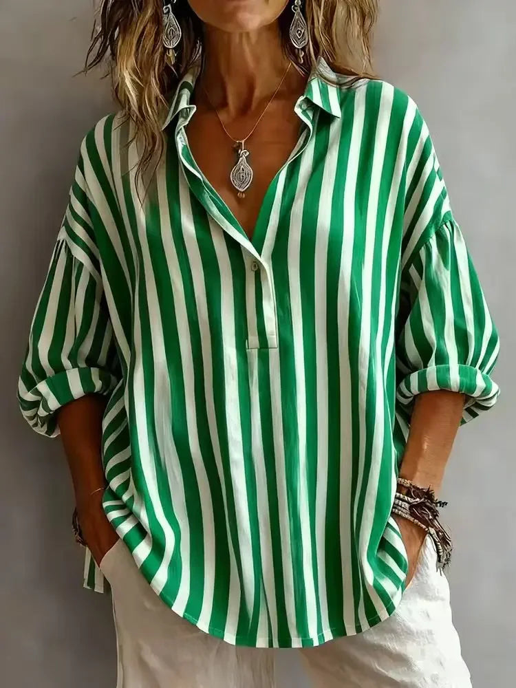 Andrea Striped V Neck Blouse