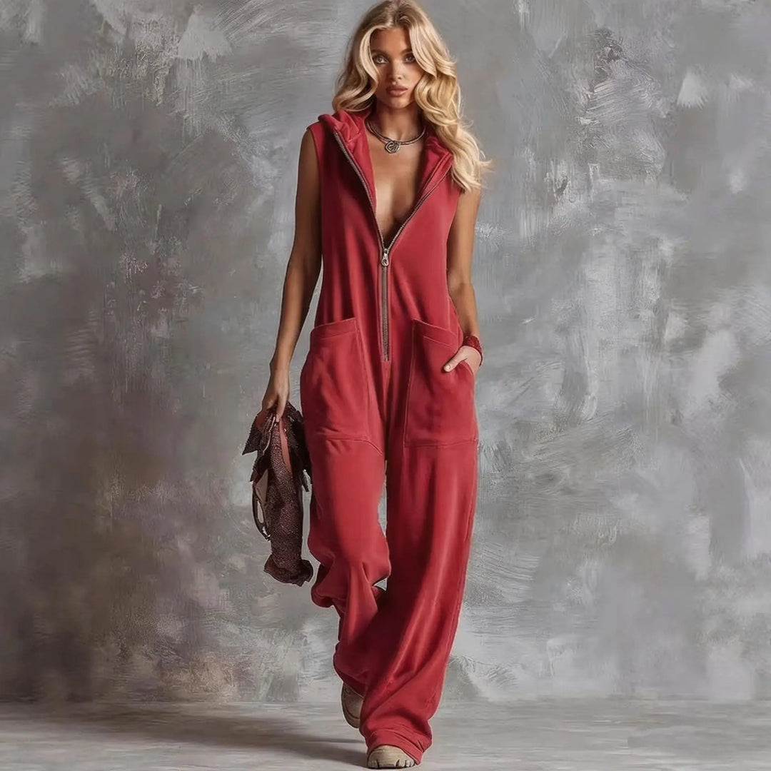 Connie V Neck Hooded Jumpsuit