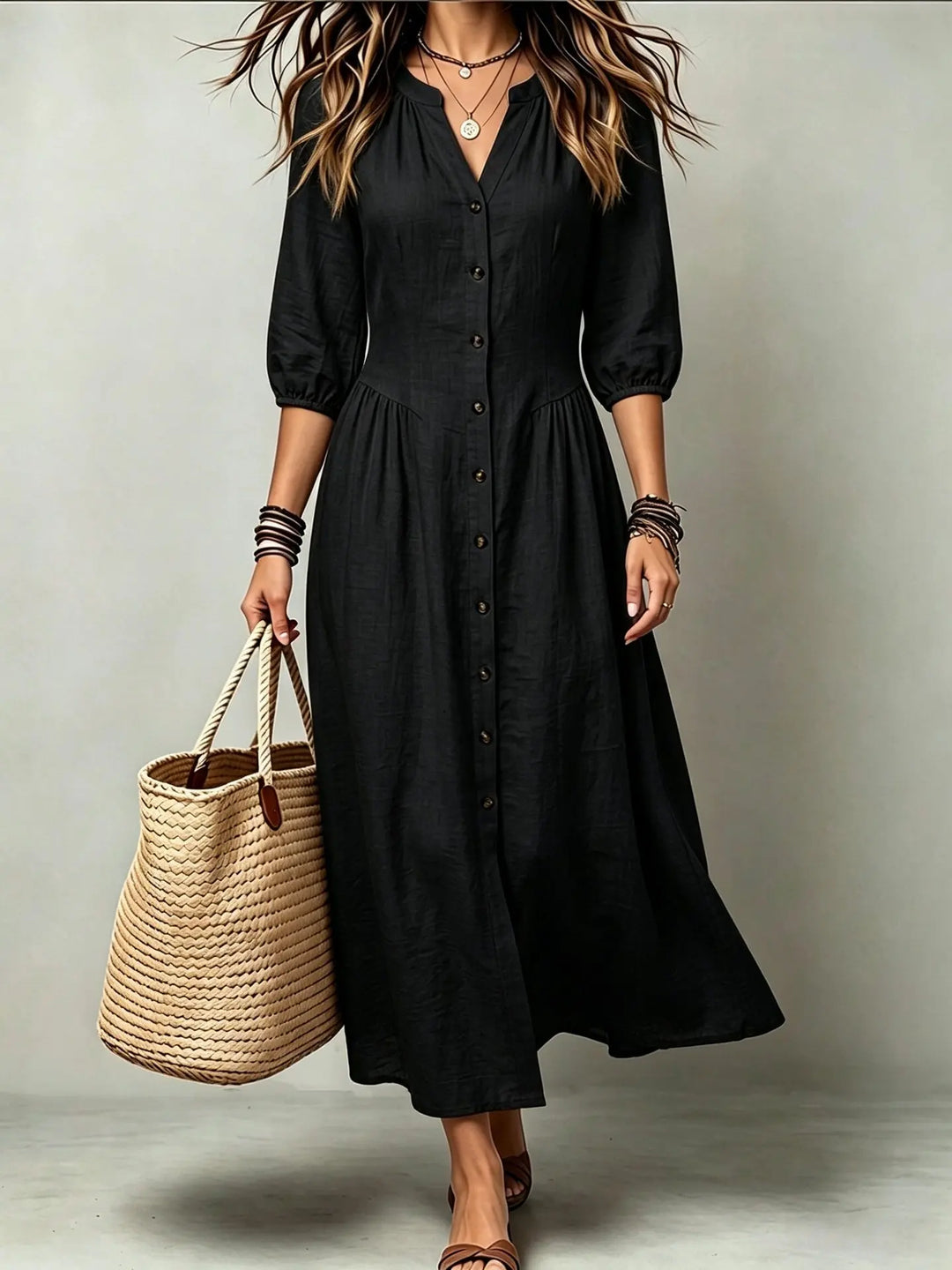 Adeline Button Front Maxi Dress