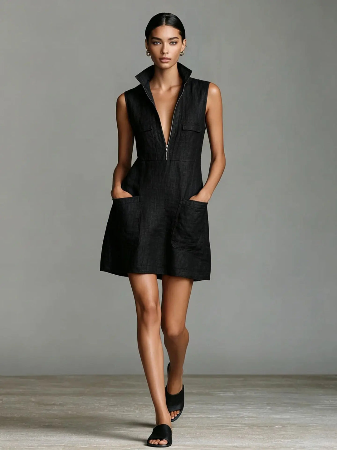 Jade Pocket Linen Mini Dress