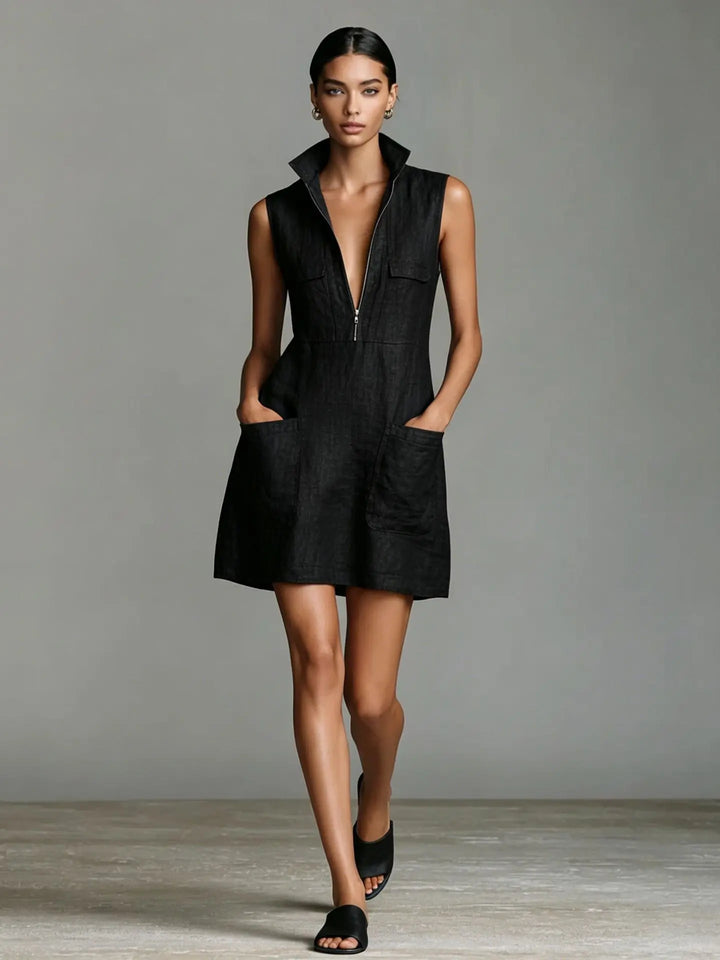 Jade Pocket Linen Mini Dress
