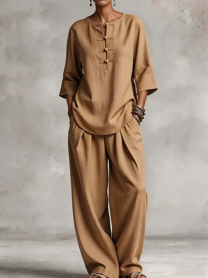 Lourdesa Button Up Shirt Casual Trouser Set
