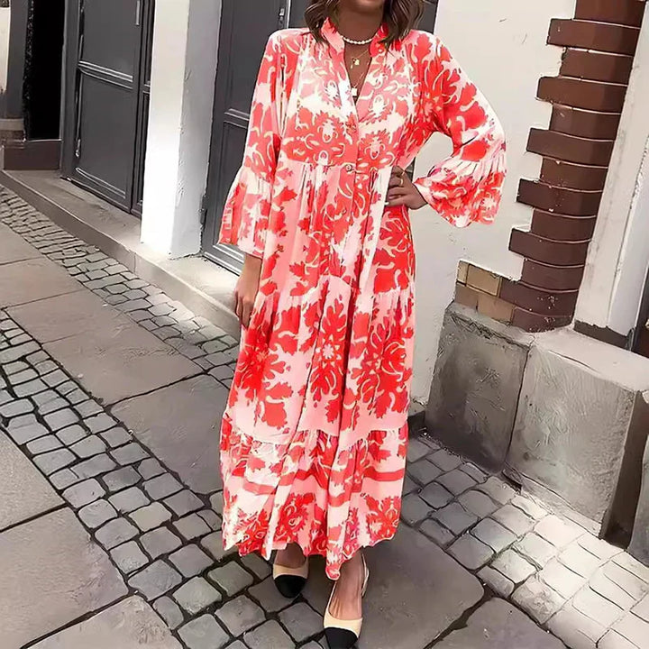 Rosaline Boho Printed Long Sleeve Midi Dress