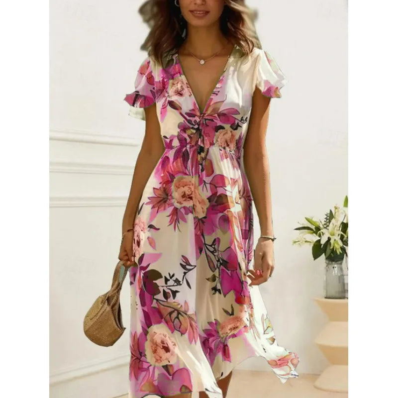 Odessa Floral Print Midi Wedding Guest Dress