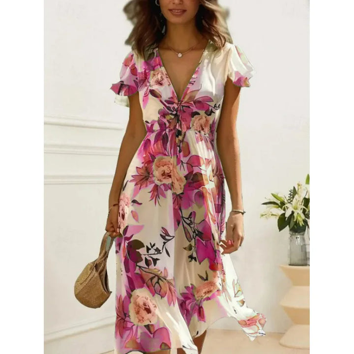 Odessa Floral Print Midi Wedding Guest Dress