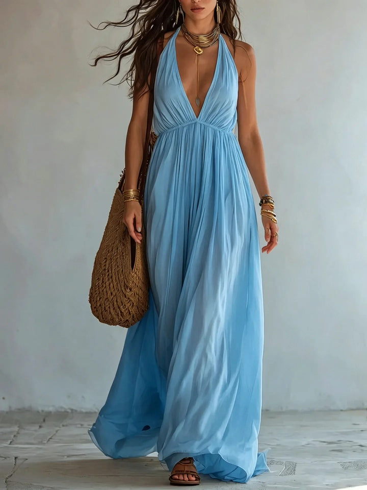 Elena Deep V Neck Maxi Dress