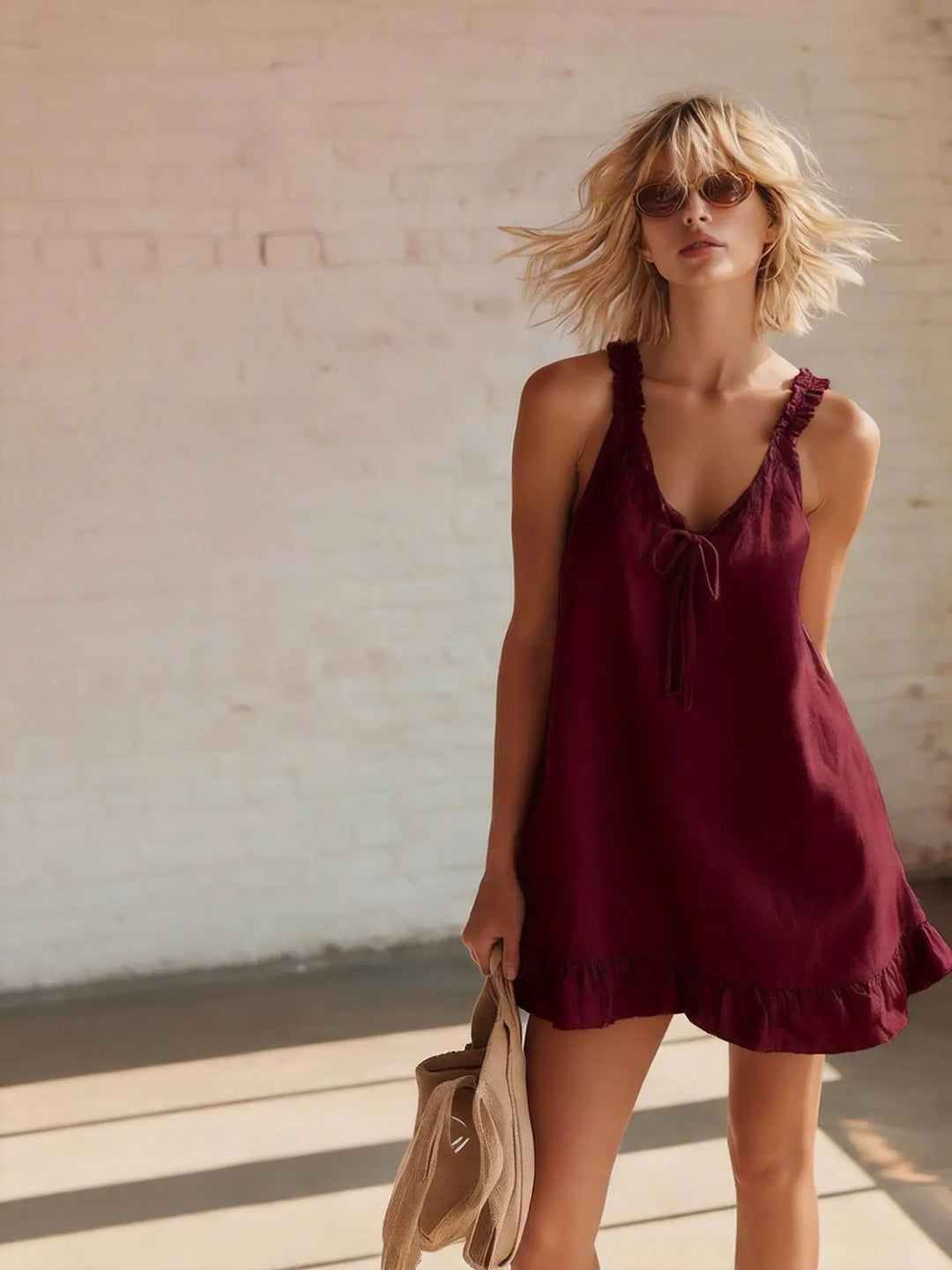 Eva Tie Front Ruffled Mini Dress