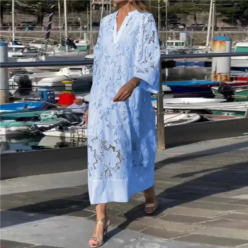 Lilou Embroidered Eyelet V Neck Maxi Dress