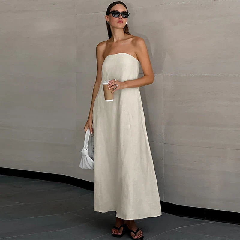 Delphine Off Shoulder Linen Maxi Dress