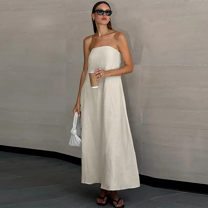 Delphine Off Shoulder Linen Maxi Dress