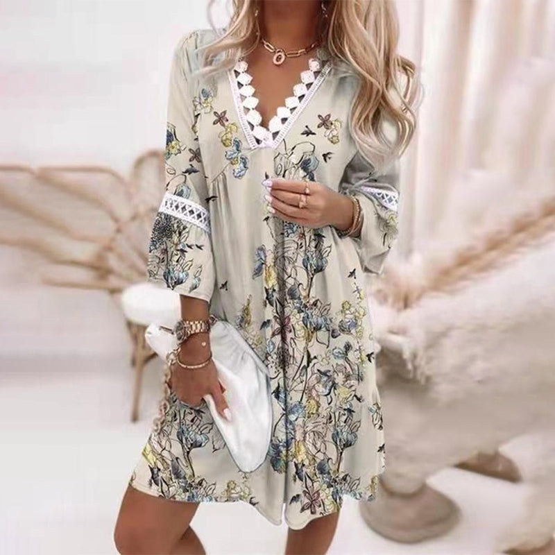 Marina Boho Floral V Neck Mini Dress