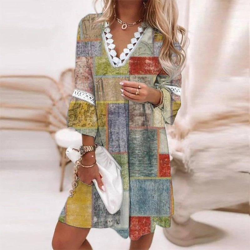 Marina Boho Floral V Neck Mini Dress