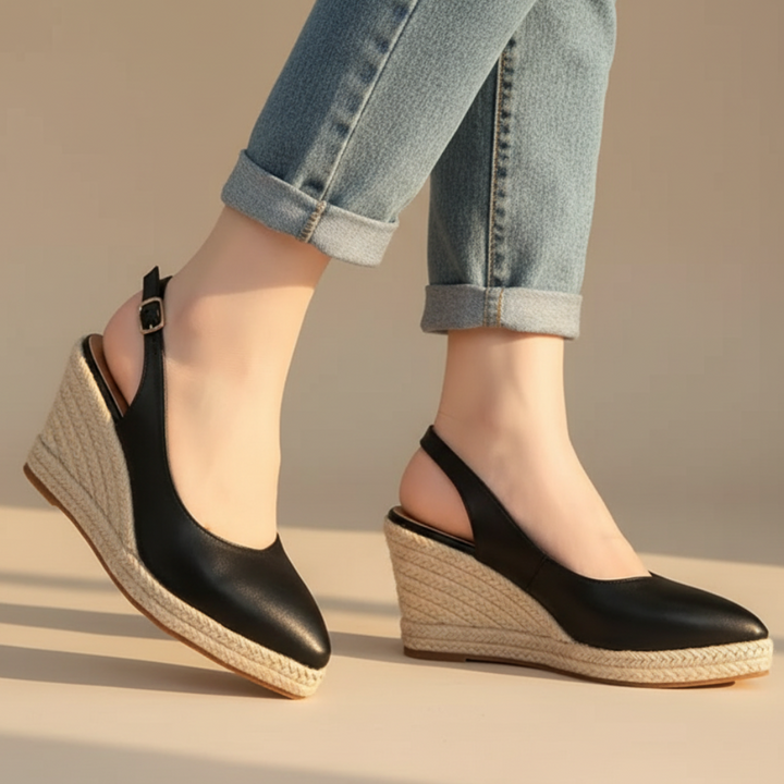 Mary Slingback Pointed Toe Buckle Strap Wedge
